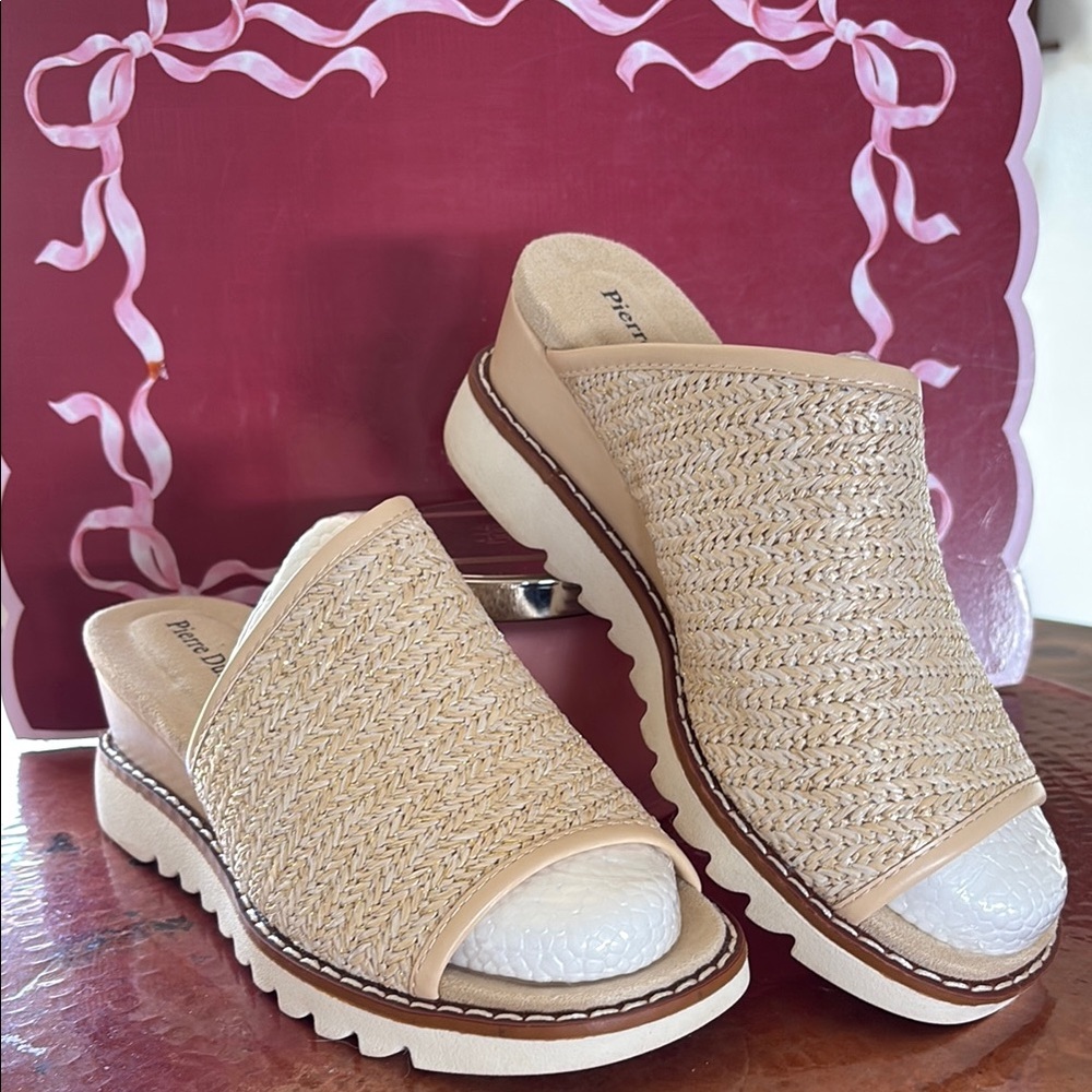 Pierre Dumas Cream Mules with Woven Texture